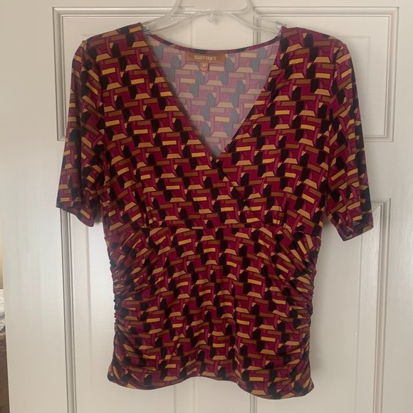 2/$25 - Geometric Print Jersey Top - Ellen Tracy size M - Picture 1 of 8